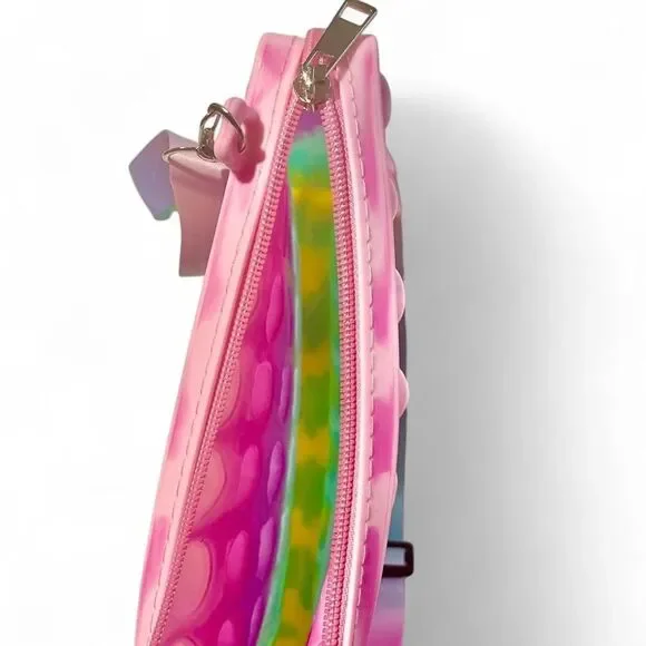 Rainbow Pop It Purse with Zipper & Adjustable Strap Sensory Fidget Crossbody Bag - Picture 3 of 3
